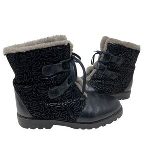 Pajar black leather fur lined lace up boots size 8